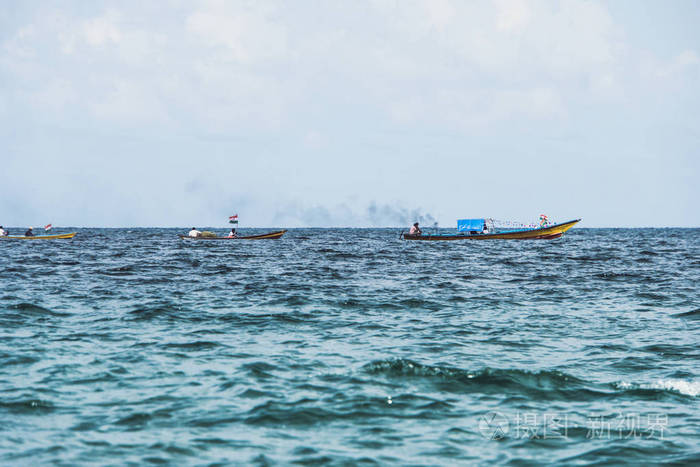 安达曼海印度木渔船早上出海