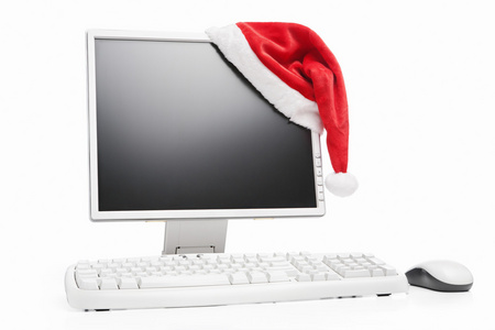计算机和圣诞老人帽子