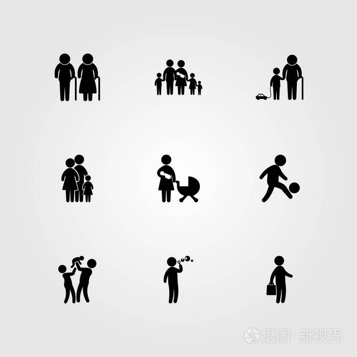 人图标设定向量宝贝孩子玩耍女孩和家庭