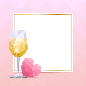 背景与白葡萄酒玻璃, 心脏和框架