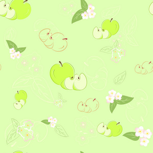 苹果与花无缝绿色背景
