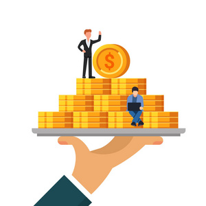 小人们用硬币工作.在白色背景上隔离的平面矢量图照片