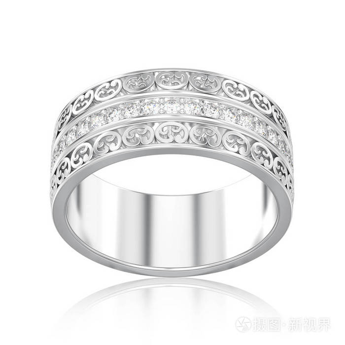 3d插图隔离白色金色或银色装饰婚礼