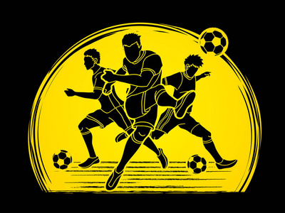 三足球队员组成在阳光背景下设计的图形矢量