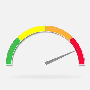 矢量图标测速仪或测速仪与箭头。灰色背景上的红色绿色
