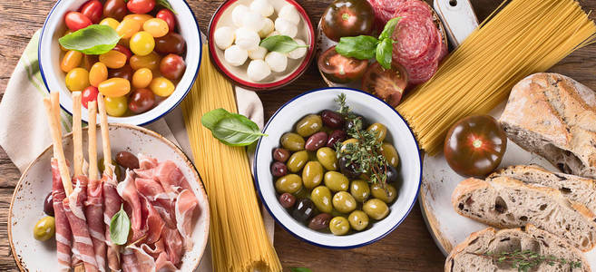 意大利美食背景。健康饮食。顶部视图