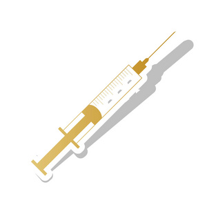 注射器标志例证。向量。金色渐变图标