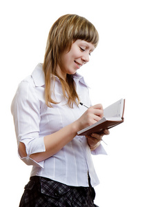 年轻的女孩与一个笔记本