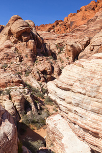 在莫哈韦沙漠中的红色岩石峡谷的视图