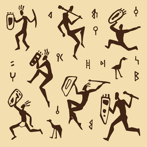 原始岩画深思熟虑的美女原始艺术元素集舞蹈人物史前岩画岩画峡谷国家