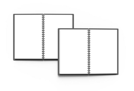 螺旋笔记本在3d 渲染, 两个开放的笔记本为设计使用空空间, 顶部视图