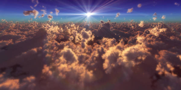 在云层中飞翔太阳射线