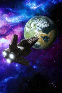 飞船和扭曲的驱动器宇宙飞船和地球空间试验的女孩宇宙飞船和座陌生的