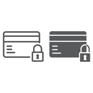 信用卡安全线和字形图标, 电子商务和市场营销, 支付符号矢量图形, 一个线性模式在白色背景, eps 10