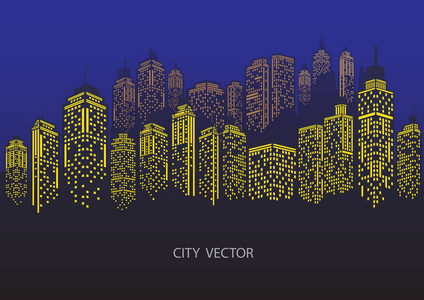 城市夜景.蓝色城市剪影照片