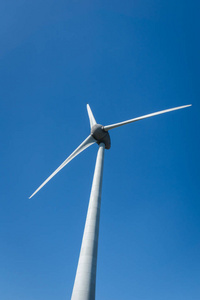 风能涡轮现代风机对抗蓝天背景
