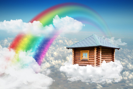 天上的云上的小房子照片