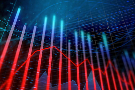 发光的红色外汇壁纸与线。技术未来预测贸易和投资理念。3d 渲染