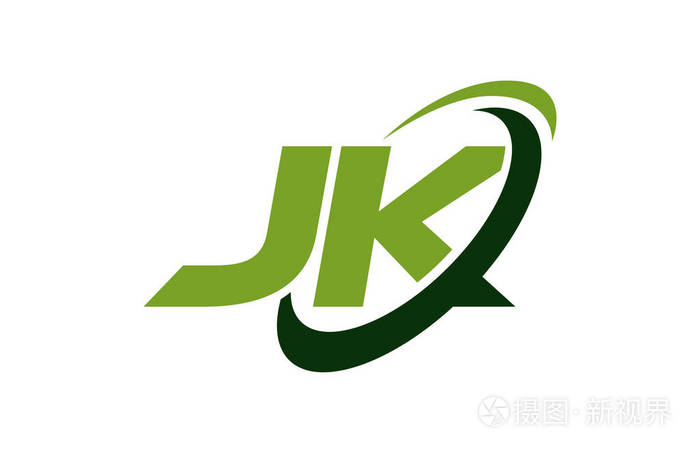 jk标志旋风椭圆绿色字母矢量概念