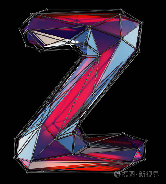 大写拉丁文字母 z 在低聚样式红色颜色被隔绝在黑色背景上