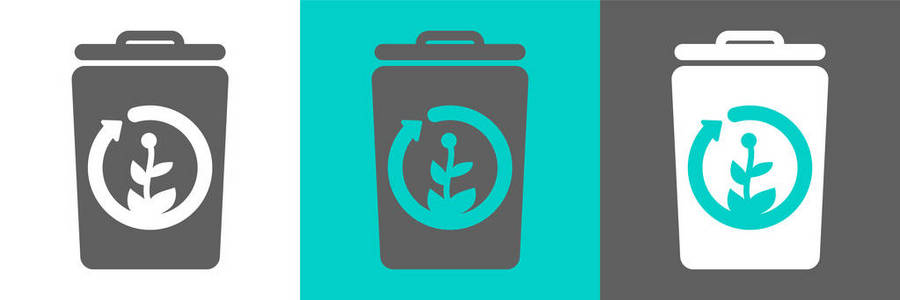 垃圾箱矢量元素 withplant 大纲图标。生态风格平面徽标