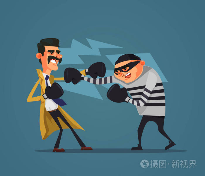 勇敢的侦探警察字符战斗罪犯囚犯匪徒窃贼.