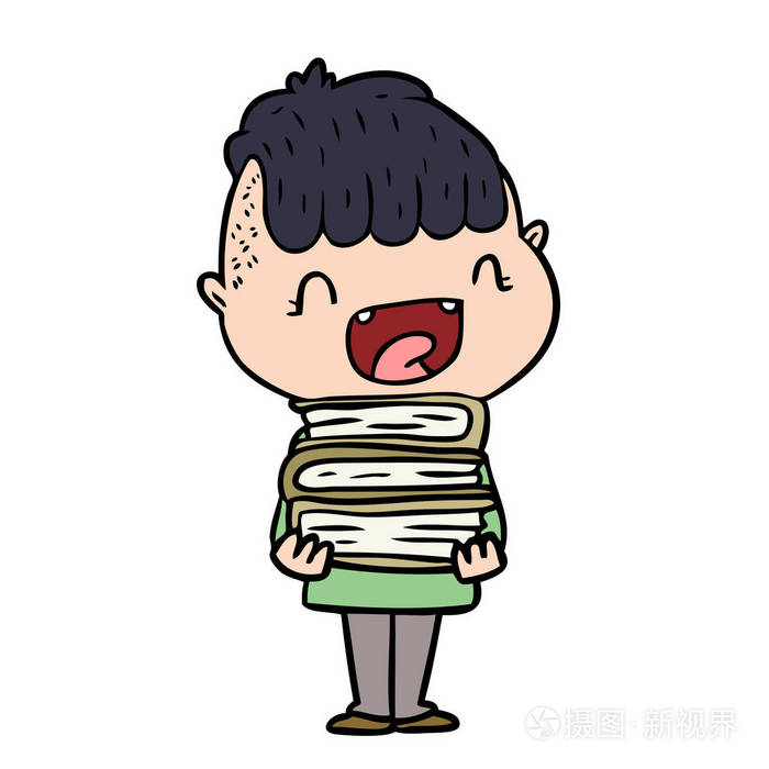 卡通快乐男孩与新书