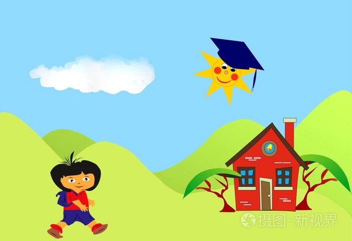 上学的路上插画-正版商用图片04p7a9-摄图新视界