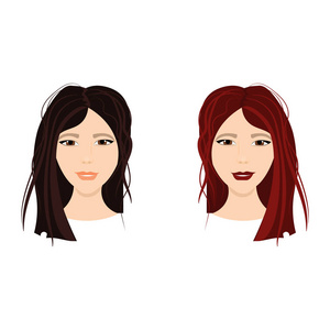 女性面孔以不同的发型被隔绝在白色背景, 女孩画像