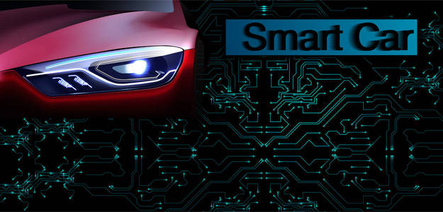 Rgbsmart 或智能车矢量概念。未来汽车技术与自主驾驶, 无人驾驶汽车。Eps10