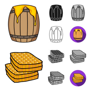 蜂房和养蜂卡通, 黑色, 平, 单色, 轮廓图标在集集合为设计。蜂蜜矢量符号库的设备与生产 web 插图