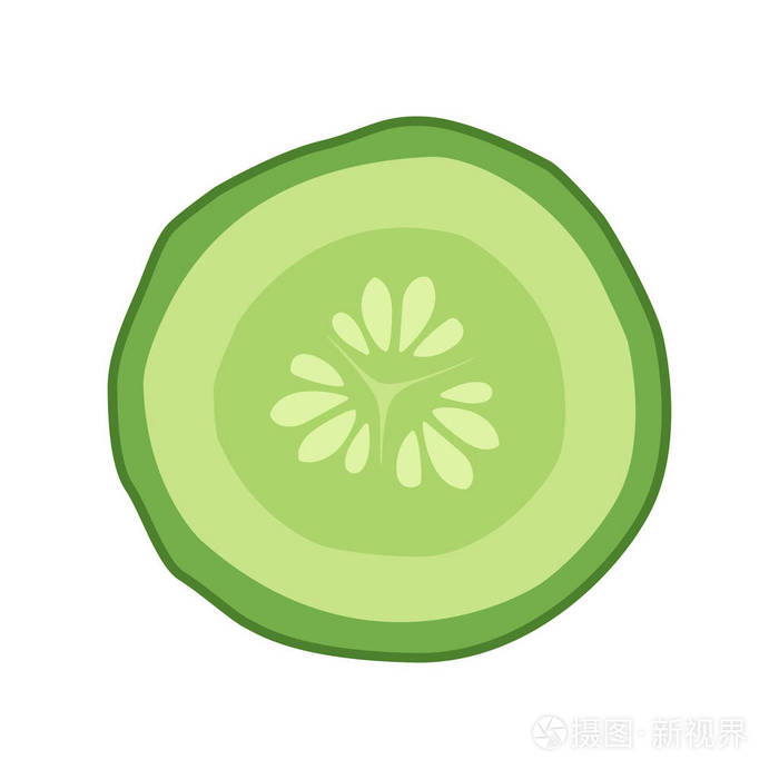 插画 黄瓜切片与种子, 分离的白色.矢量插图.eps
