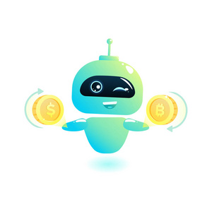 可爱的 bot 货币兑换。Chatbot 打招呼。在线咨询