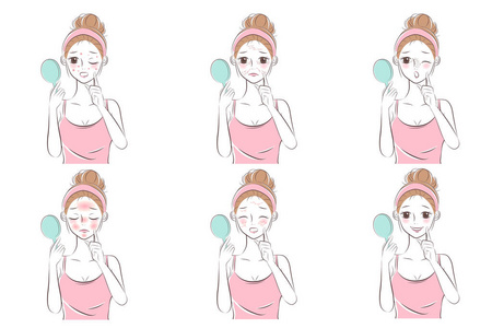 皮肤问题的白色背景美容卡通女性面部皮肤问题脸上皮肤问题面部皮肤