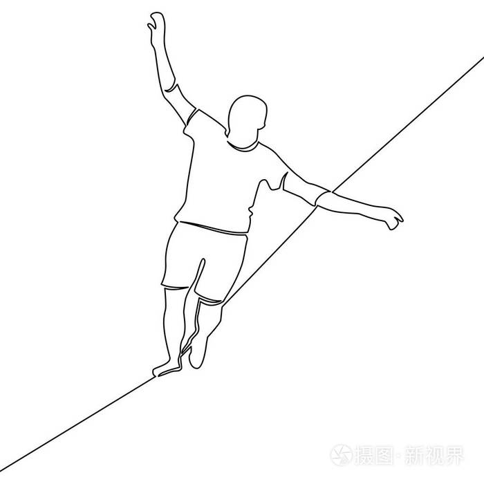 一条连续线人走走钢丝业务挑战概念风险与危险向量例证插画-正版商用