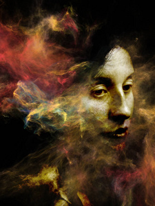 超现实灰尘肖像系列。分形烟雾和女性肖像上灵性 想象力和艺术学科的安排