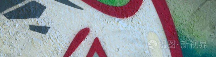 街头艺术。在铬和红色色调的彩色涂鸦画片断的抽象背景图像