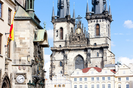 tynsky 教会在旧镇广场，布拉格，捷克共和国