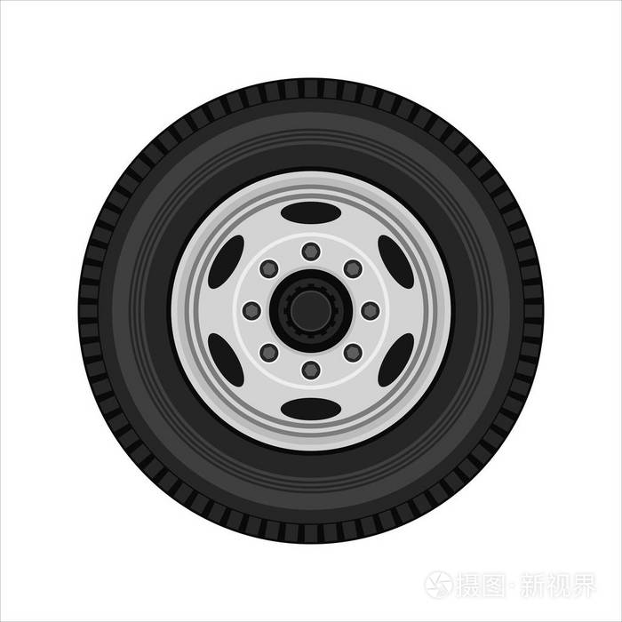 在白色背景下被隔绝的钢盘的卡车轮子.平面设计.矢量插图