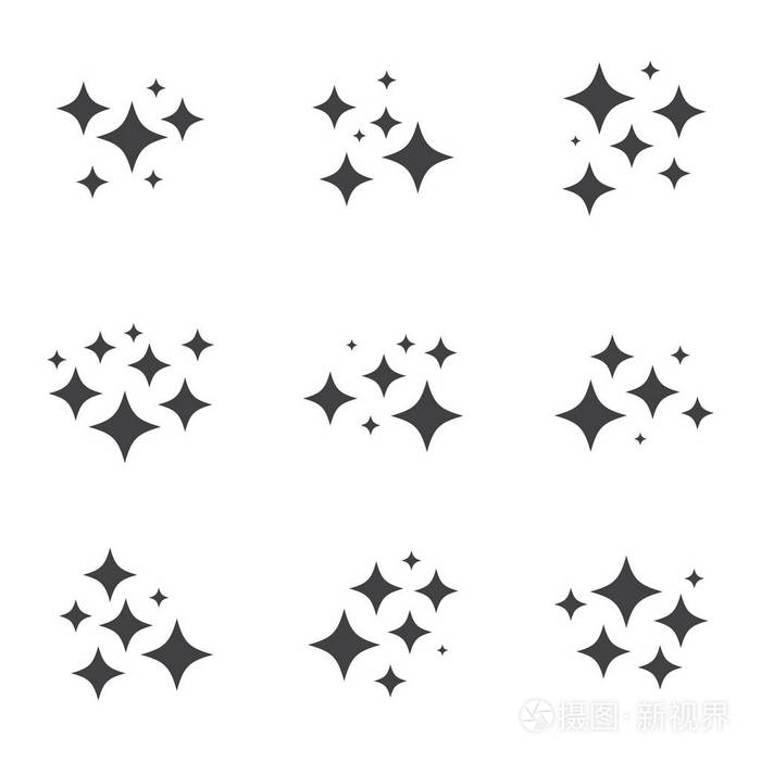 闪光和星星图标设置.闪亮的明星闪闪发光.矢量插图