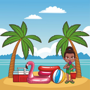 明高海滩儿童和海滩可爱的卡通照片