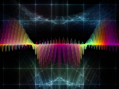 波函数系列。艺术背景的彩色正弦振动, 光和分形元素用于项目的声音均衡器, 音乐频谱和量子概率