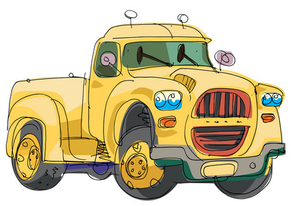 带桶的复古皮卡车复古货车满载桶卡通明星皮卡的剪影.
