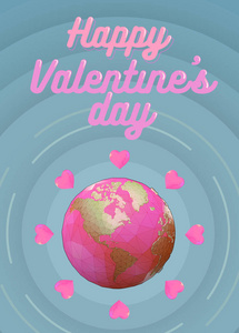带心符号的多边形粉红色地球情人节贺卡背景