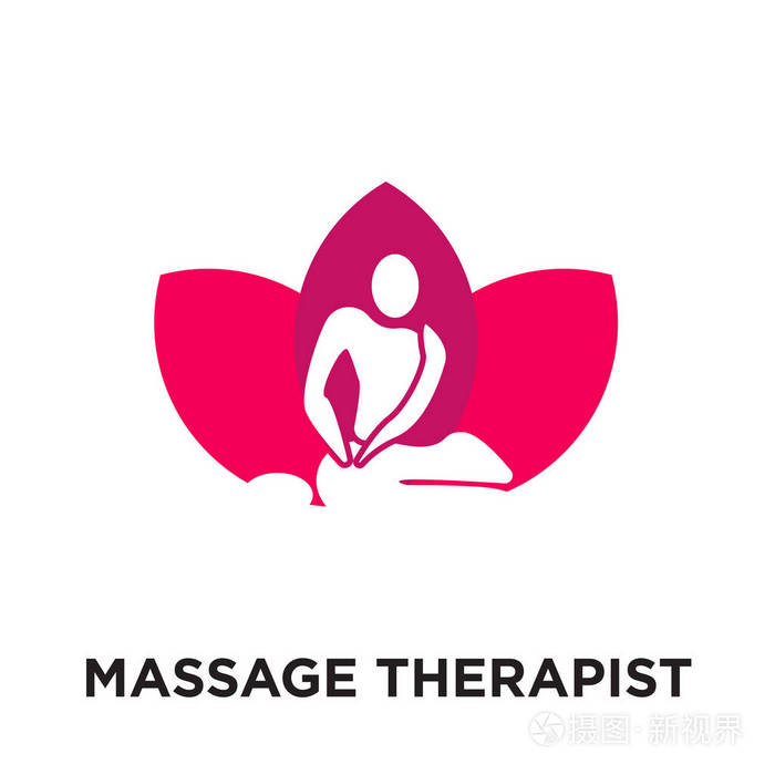 按摩治疗师的标志被隔离在白色背景, 彩色 v