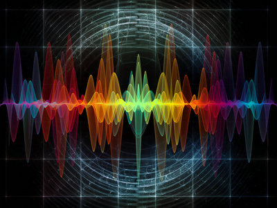 波函数系列。艺术背景的彩色正弦振动, 光和分形元素用于项目的声音均衡器, 音乐频谱和量子概率