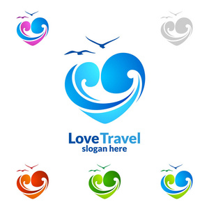 旅游和旅游标志与爱, 海, 和海滩