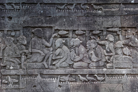 暹粒2015年1月04日 在柬埔寨暹粒上2015年1月04日在吴哥窟拜杨寺华丽石雕的历史遗迹