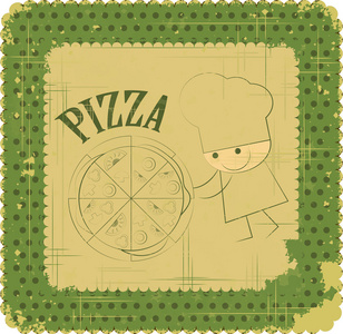 复古披萨菜单卡设计与厨师