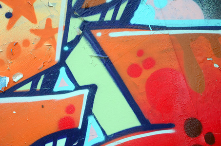 街头艺术。在米色和橙色色调的彩色涂鸦画片断的抽象背景图像
